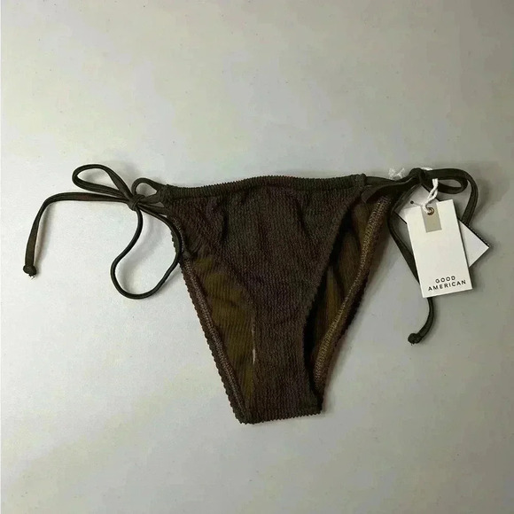 Good American Crinkle Always Fits Tiny Ties Bikini Bottom Mocha Sz 1/2 (S/M) NWT - Picture 4 of 6